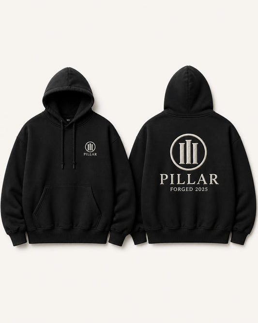 PILLAR Forged Hoodie in black, front and back