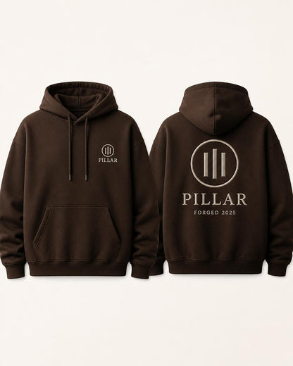Brown PILLAR Forged Hoodie with embroidered chest and back lockup